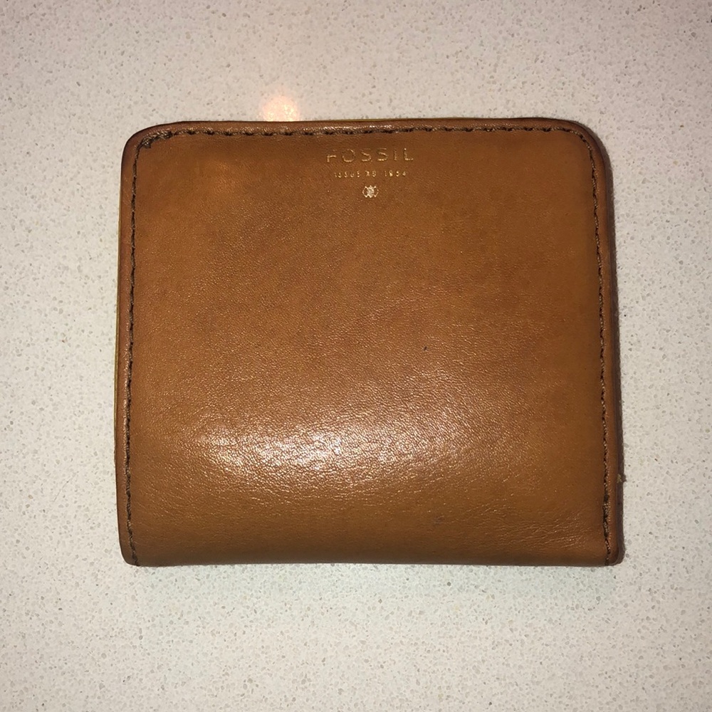 Fossil gold & leather mini wallet
